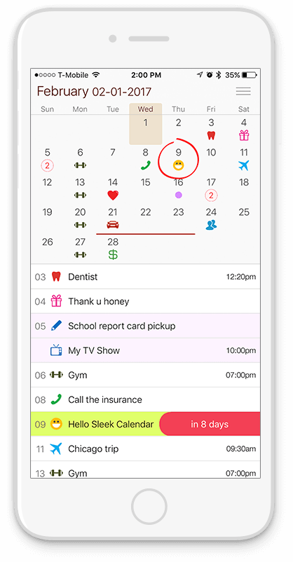 Sleek Calendar iPhone app sceenshot